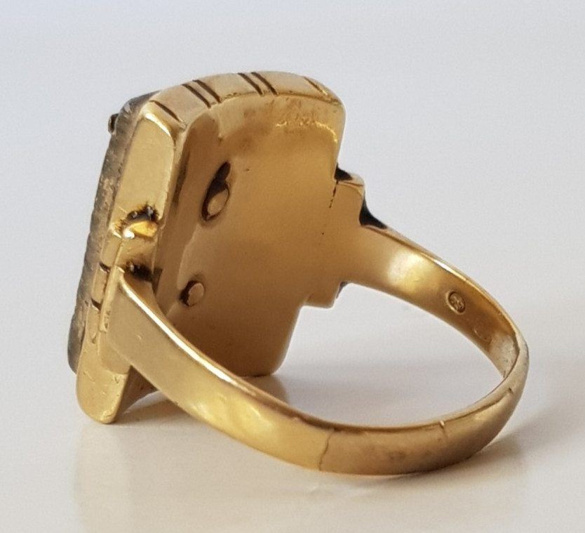 Antique Vintage Solid 14K Gold Hematite? Monogram Signet Ring For Repair 10.9gms