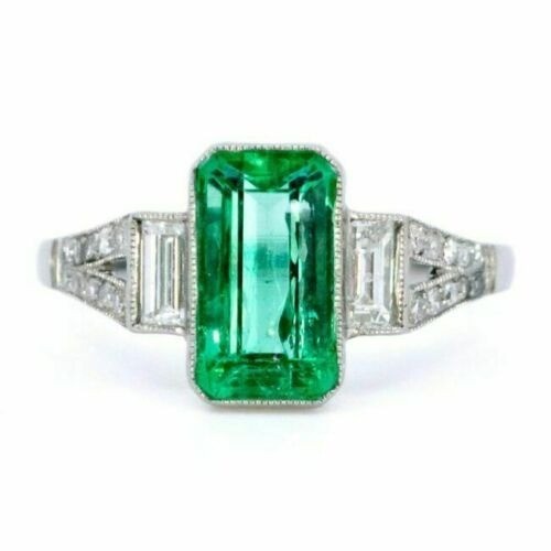 4.50 Ct Natural Emerald Art Deco Vintage Engagement Ring 925 Sterling Silver
