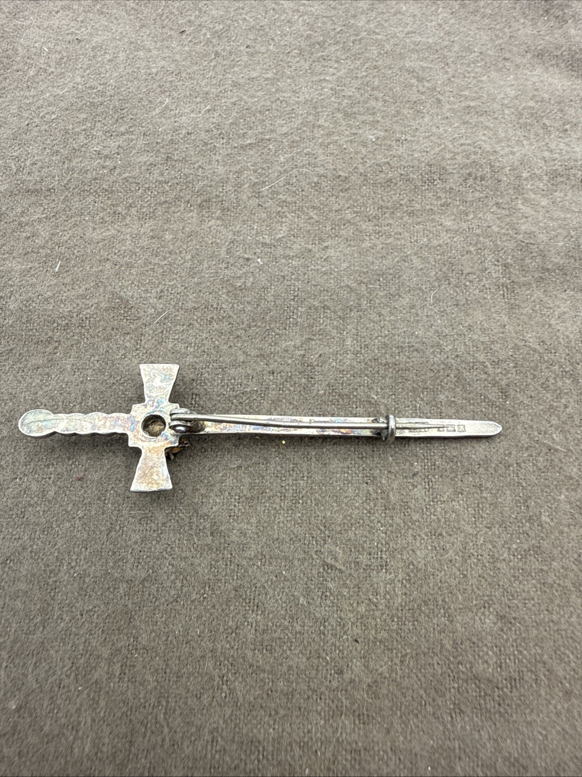 Vintage Sterling Silver Kilt Pin Cross Red Rhinestone Made in Great Britain
