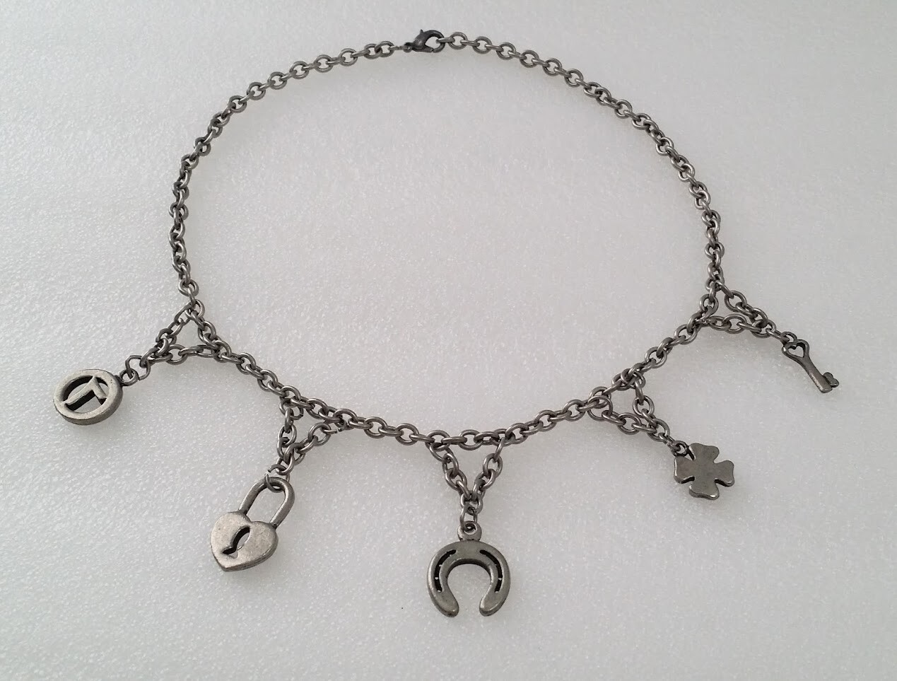 Vintage Pewter Lucky Charm Necklace