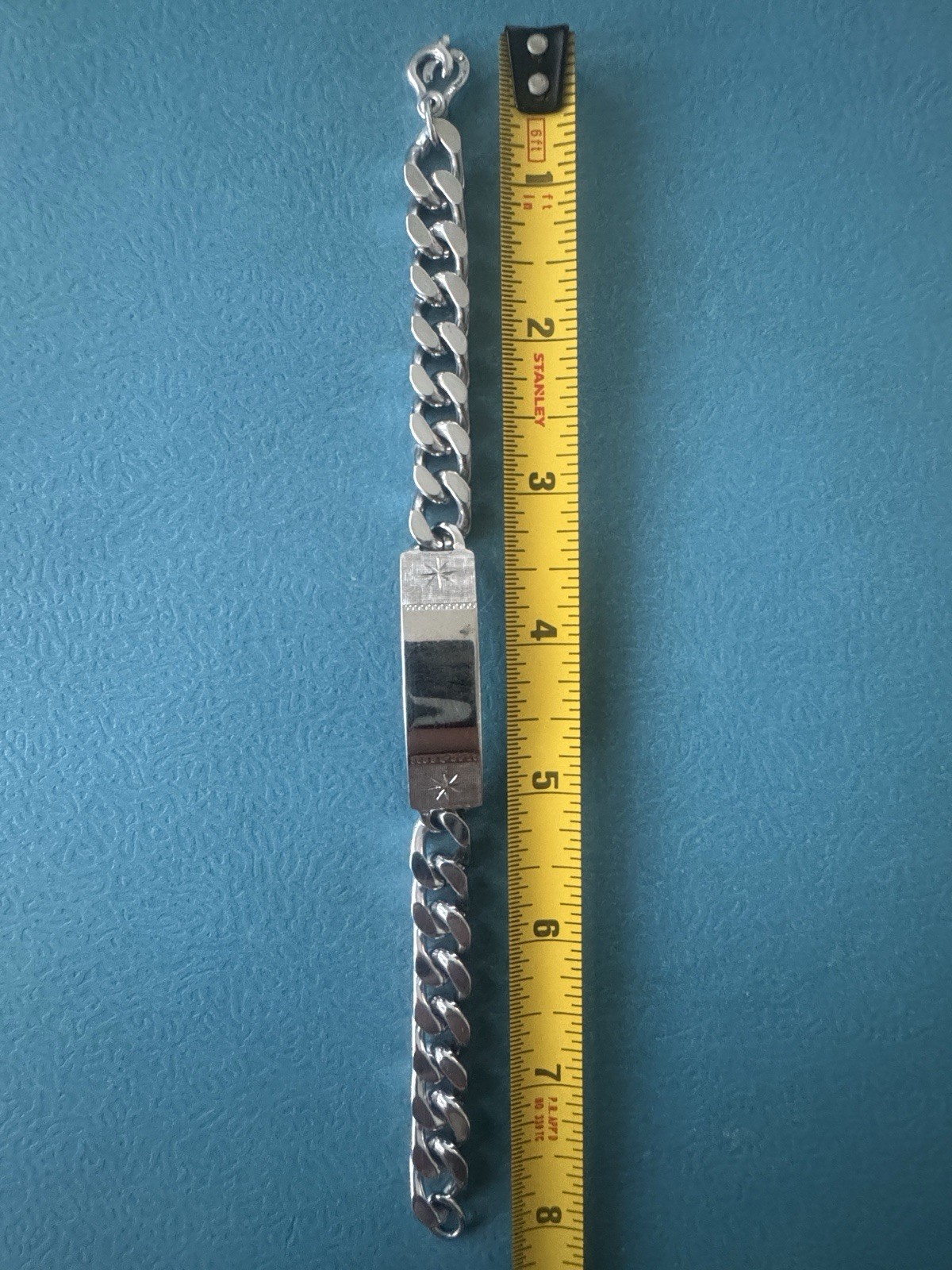 Antique Victorian 925 Sterling Silver Cuban Link Chain Nameplate Bracelet 54 gr.