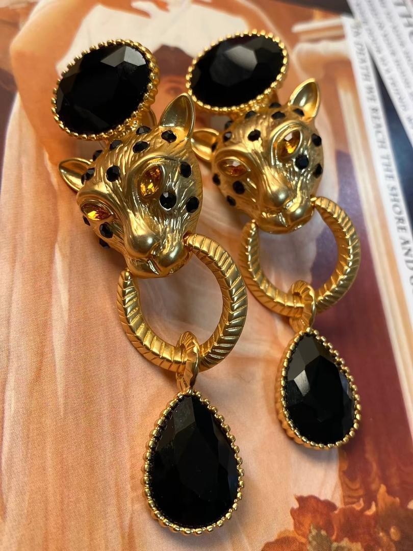 Leopard Embossed Vintage Antique Earrings