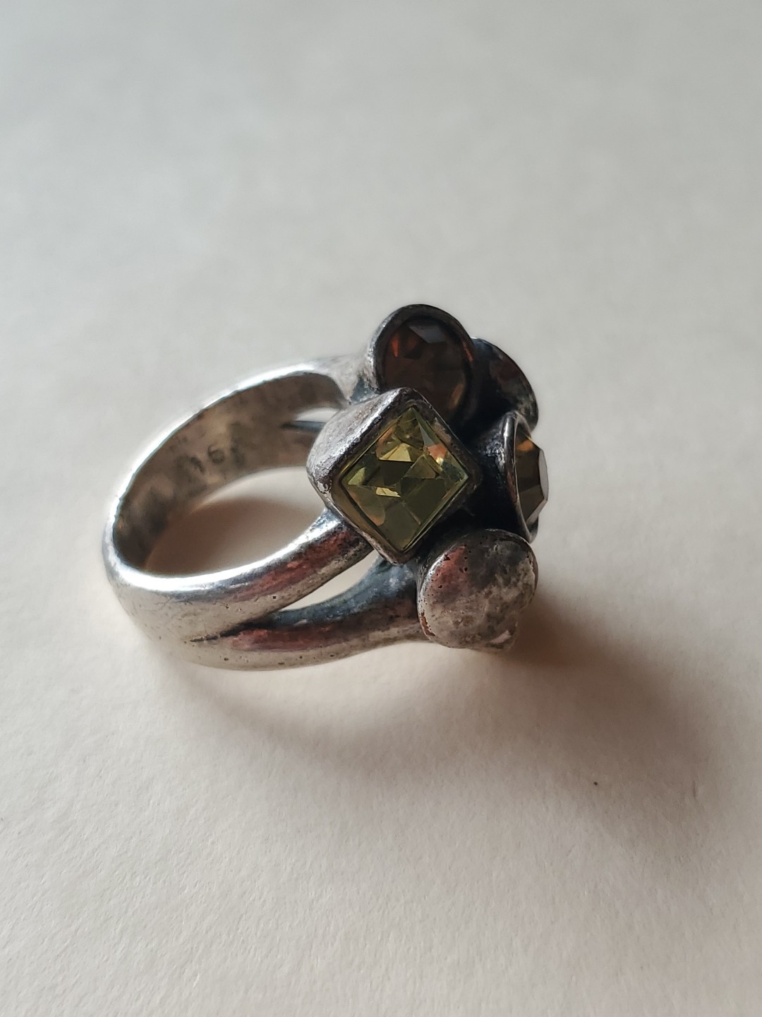 Pilgrim Vtg. Silvertone & Colored Stones Ring Sz. 6