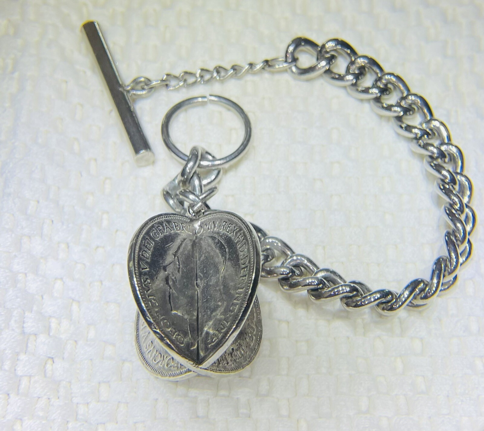 Vintage Silver Coin Bracelet Great Britain George V One Penny 7.25”
