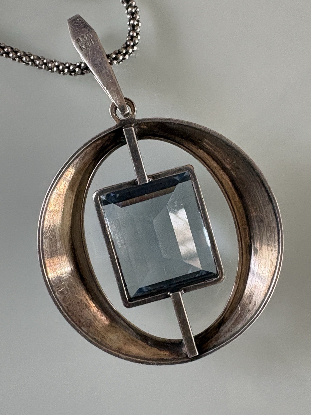 VTG K&L Kordes Lichtenfels Pendant Modernist 835 Silver Blue Topaz Necklace 9.4g