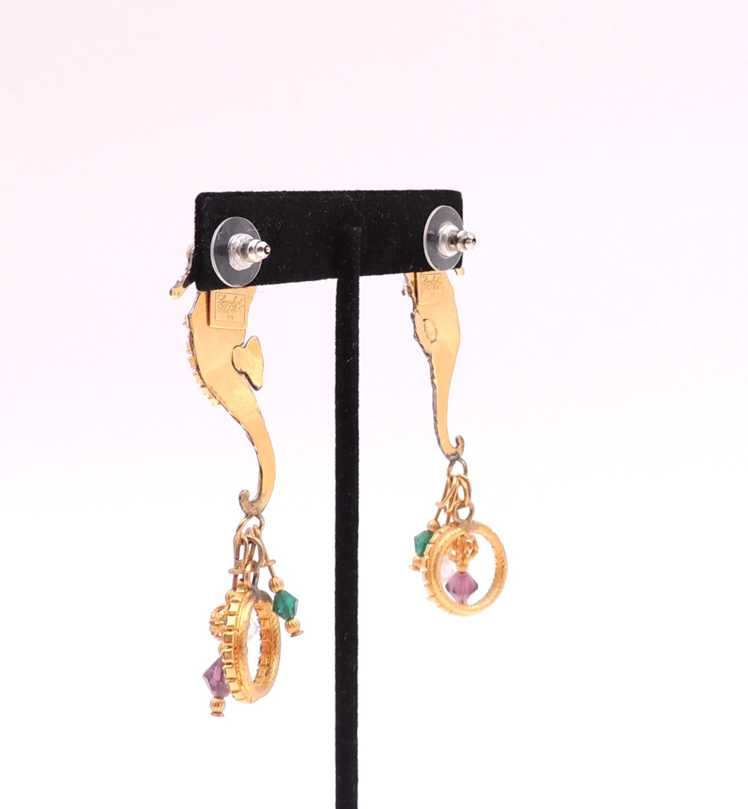 Lunch At The Ritz Seahorse Earrings Dangle Drop Pierced Vintage 90’s Jeweled