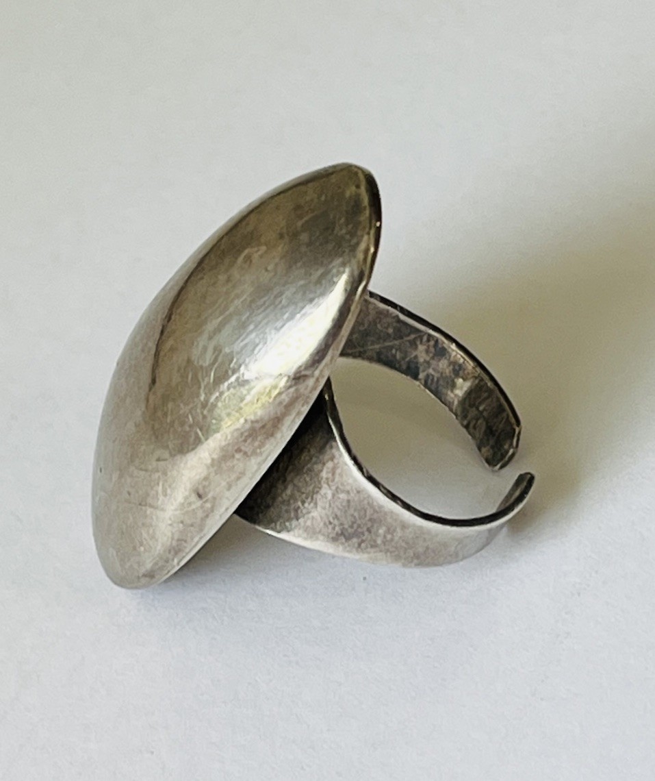 Vintage Sterling Silver Modernist Bold Elongated Dome Ring Size 6 Adjustable
