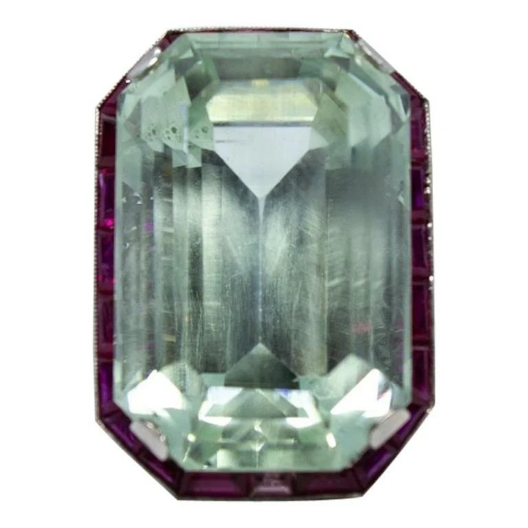 7Ct Vintage Art Deco Style Aquamarine & Ruby Anniversary 14K White Gold FN Ring