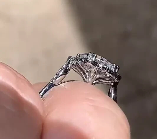 Art Deco Style Round Cut Lab Created Diamond 14K White Gold FN Engagement Ring