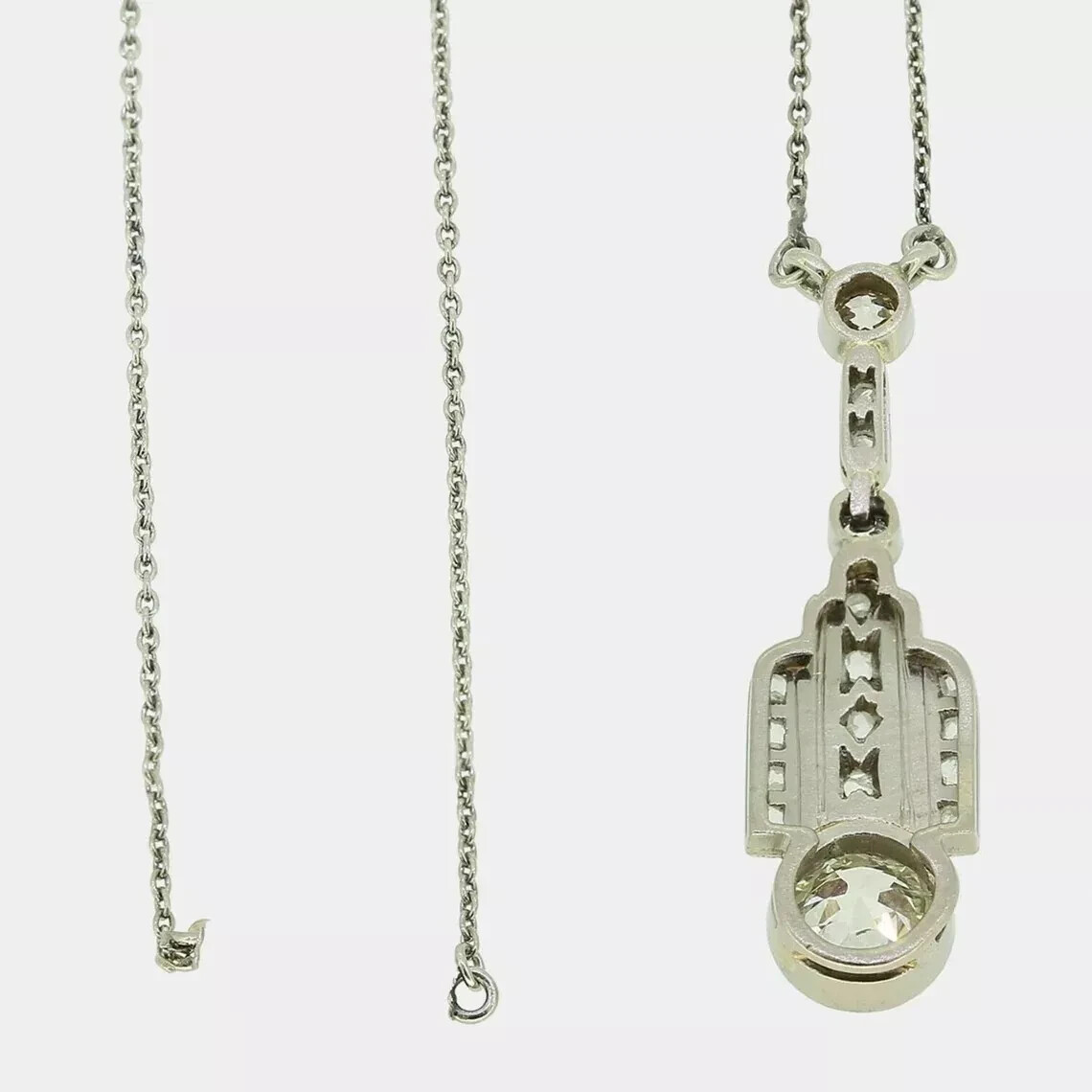 Art Deco Style Round Lab Created Diamond Engagement 14K White Gold FN Pendant