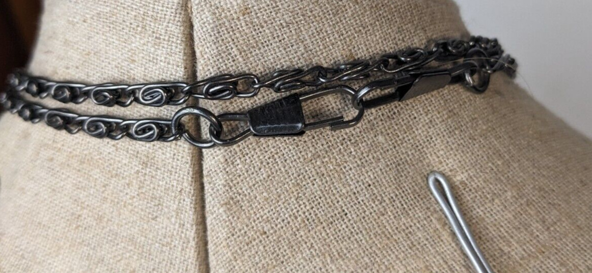 Dark grey chain necklace long vintage approx 44″