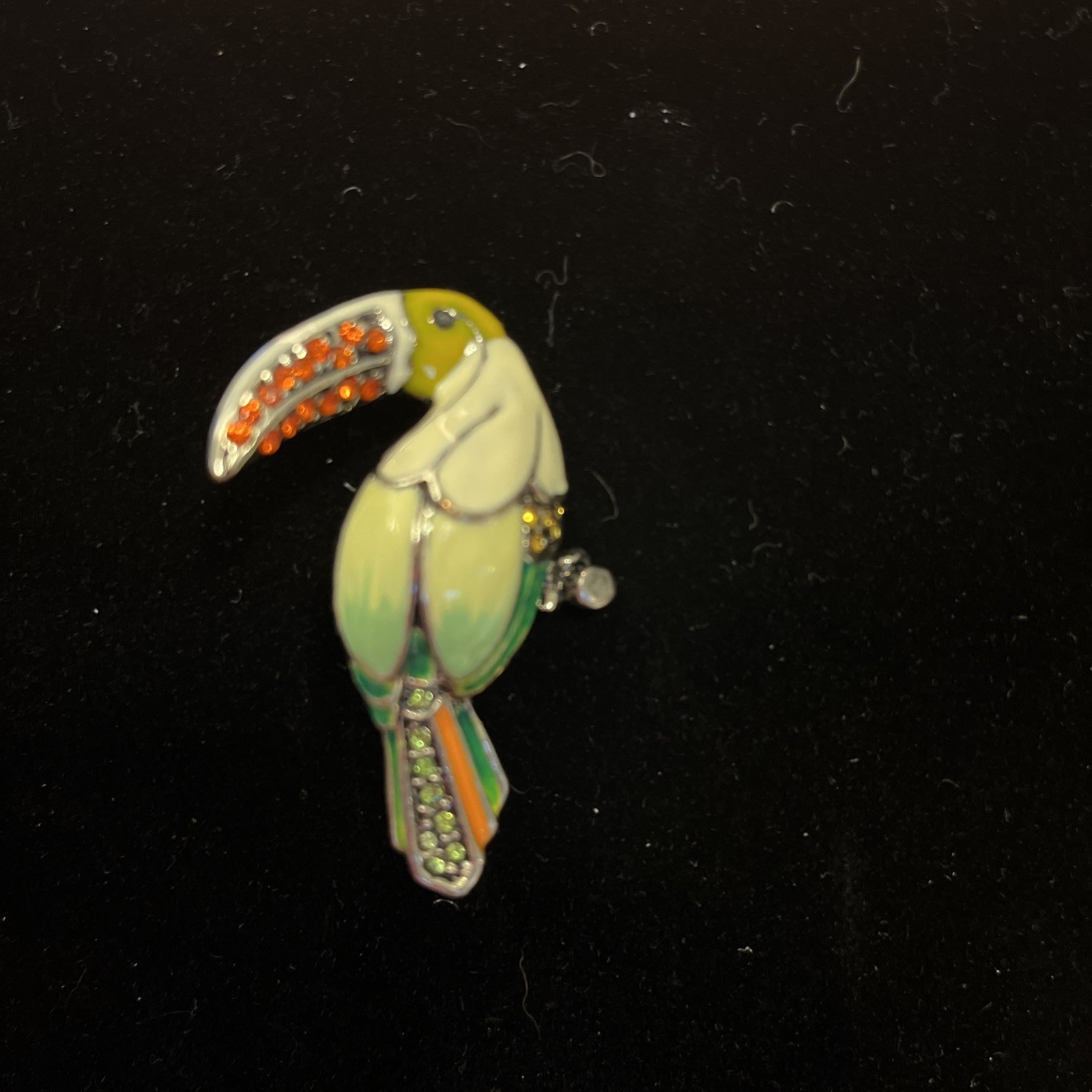 VTG Enamel Rhinestone Lucite Silver Metal Alloy Wire Rhinestone Bird Brooch 1950