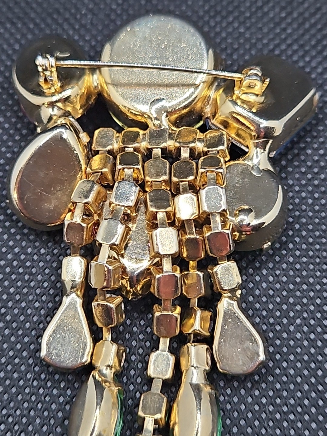 Vintage Chandelier Large Brooch & Earrings Multicolor Rhinestones Set