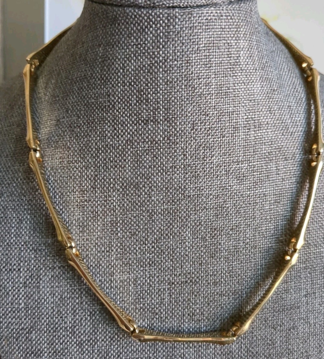 Vintage Gold Tone Bar Necklace Link Chain Bar Necklace 16″