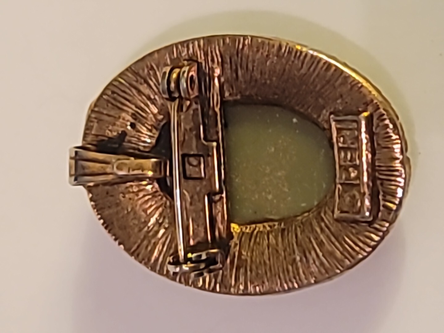 PERI Cameo Brooch Pin Vtg Signed Gold Toned Pendant Girl Woman w/Ponytail