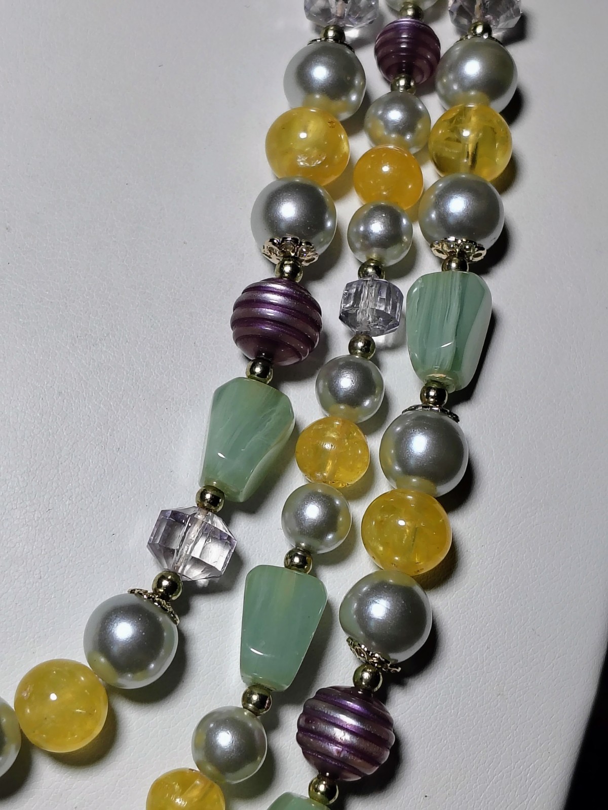 S401 Vtg Set Japan Multi Strand Beaded Necklace Clip Earrings Glass Faux Pearl