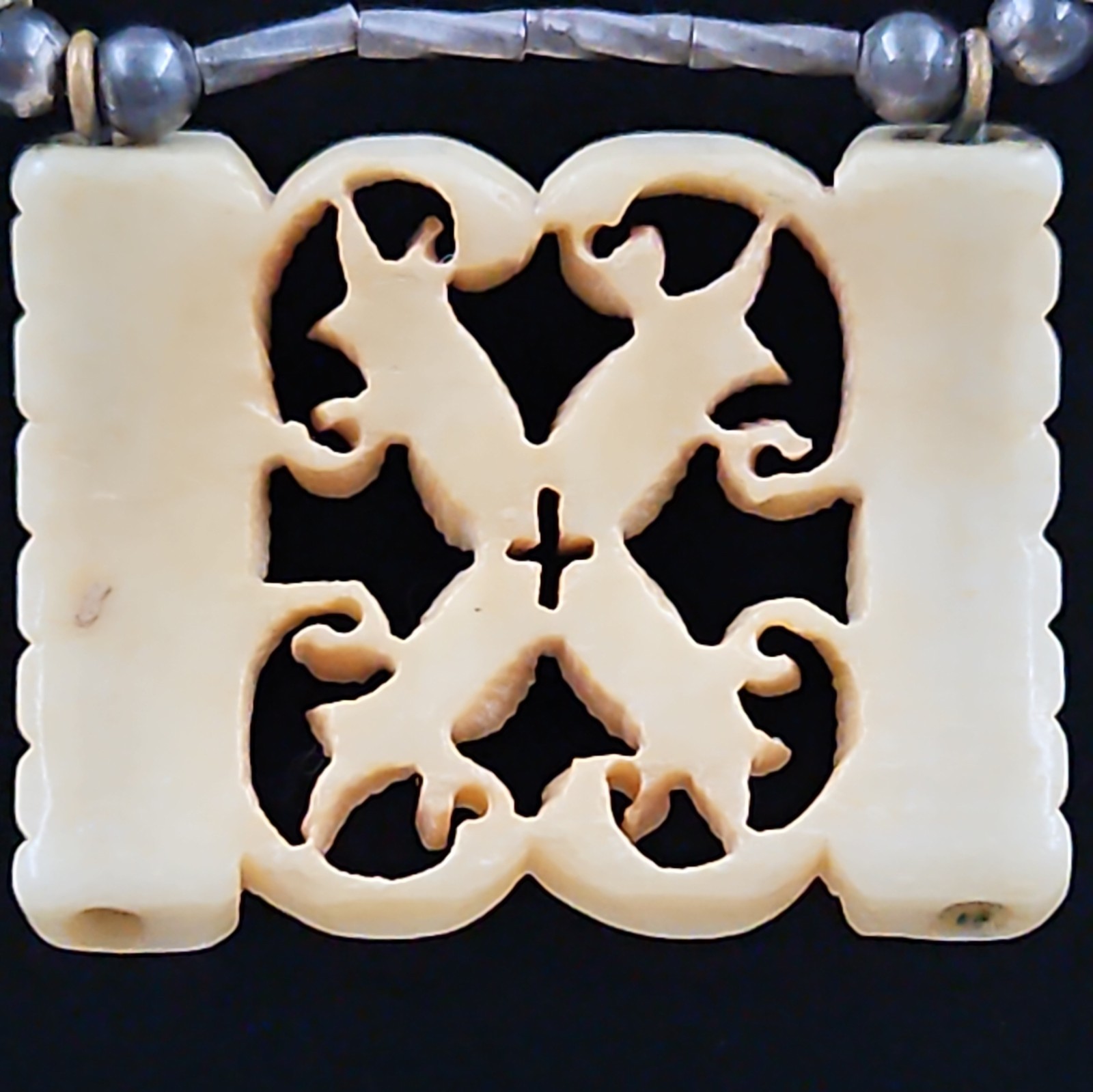 925 Sterling Silver Carved Bovine Bone Pendant Natural Material Necklace
