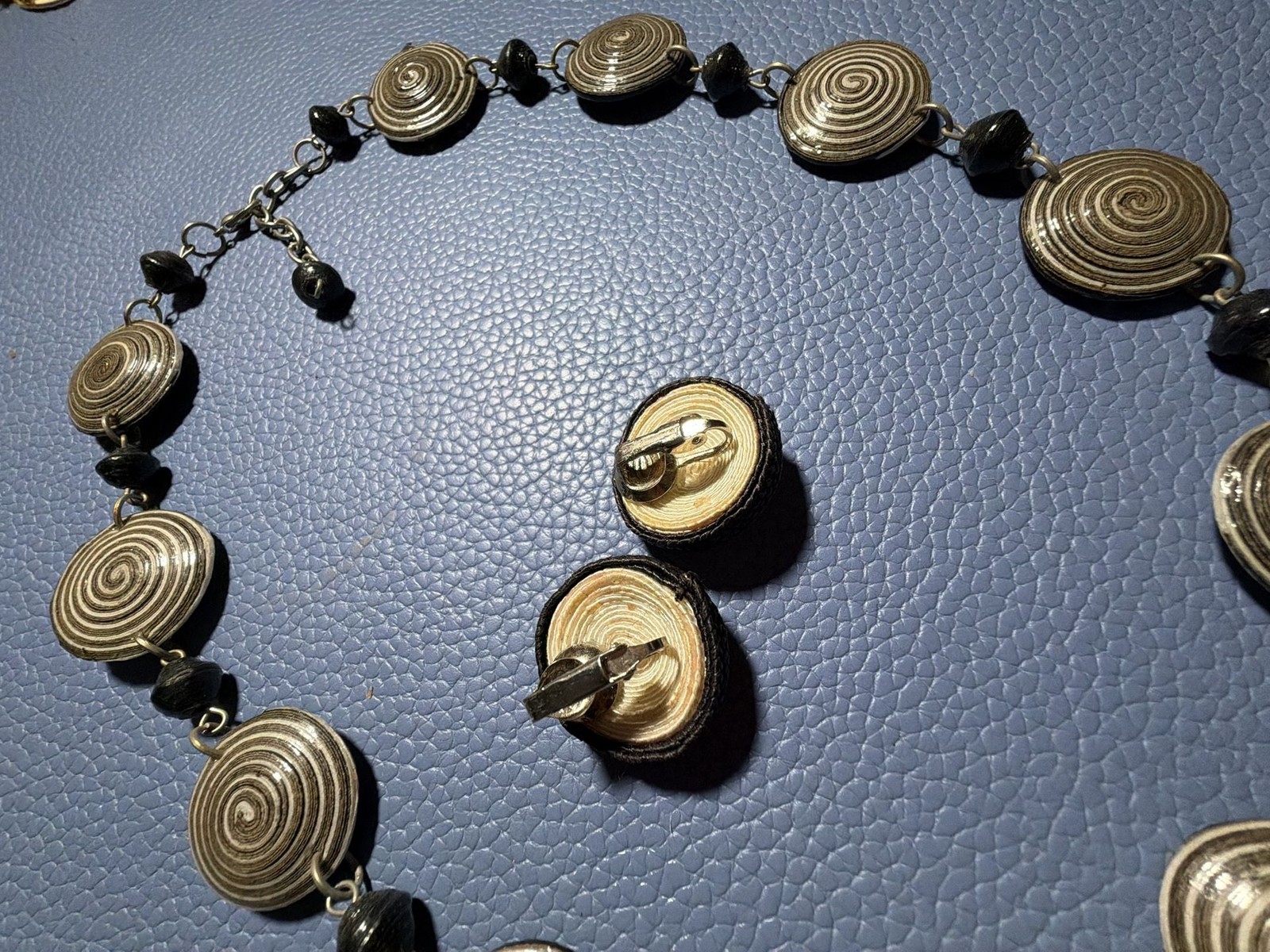 Vintage Spiral Disc Necklace and Clip-On Earring Bundle