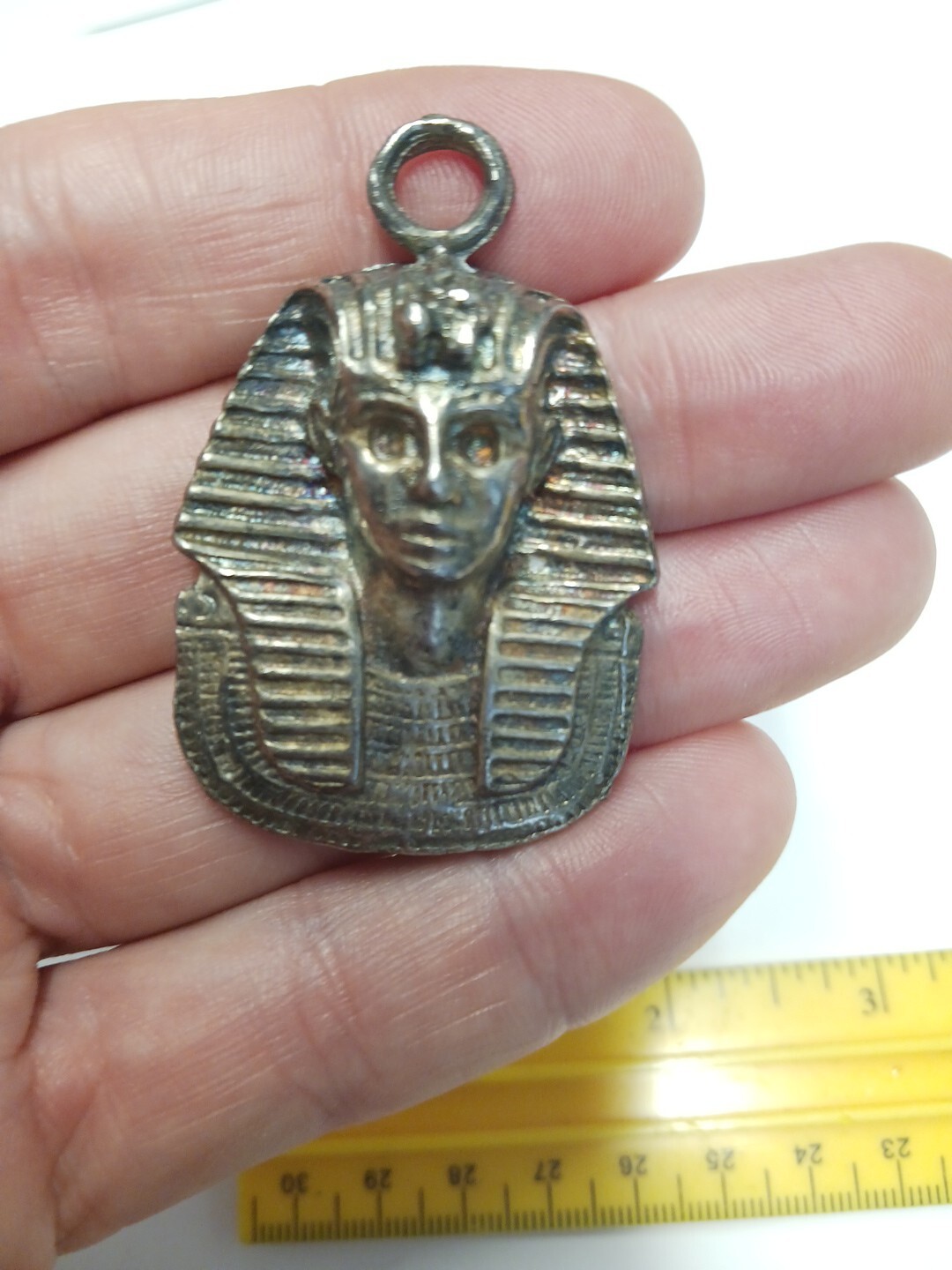 Vintage King Tut Medallion Necklace Head Large Egyptian King Tut Statue Figurine