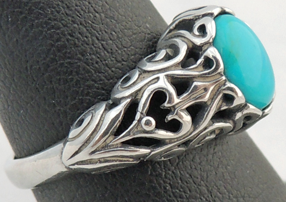 BEAUTIFUL ESTATE STERLING SILVER TURQUOISE SCROLL DESIGN RING SIZE 8