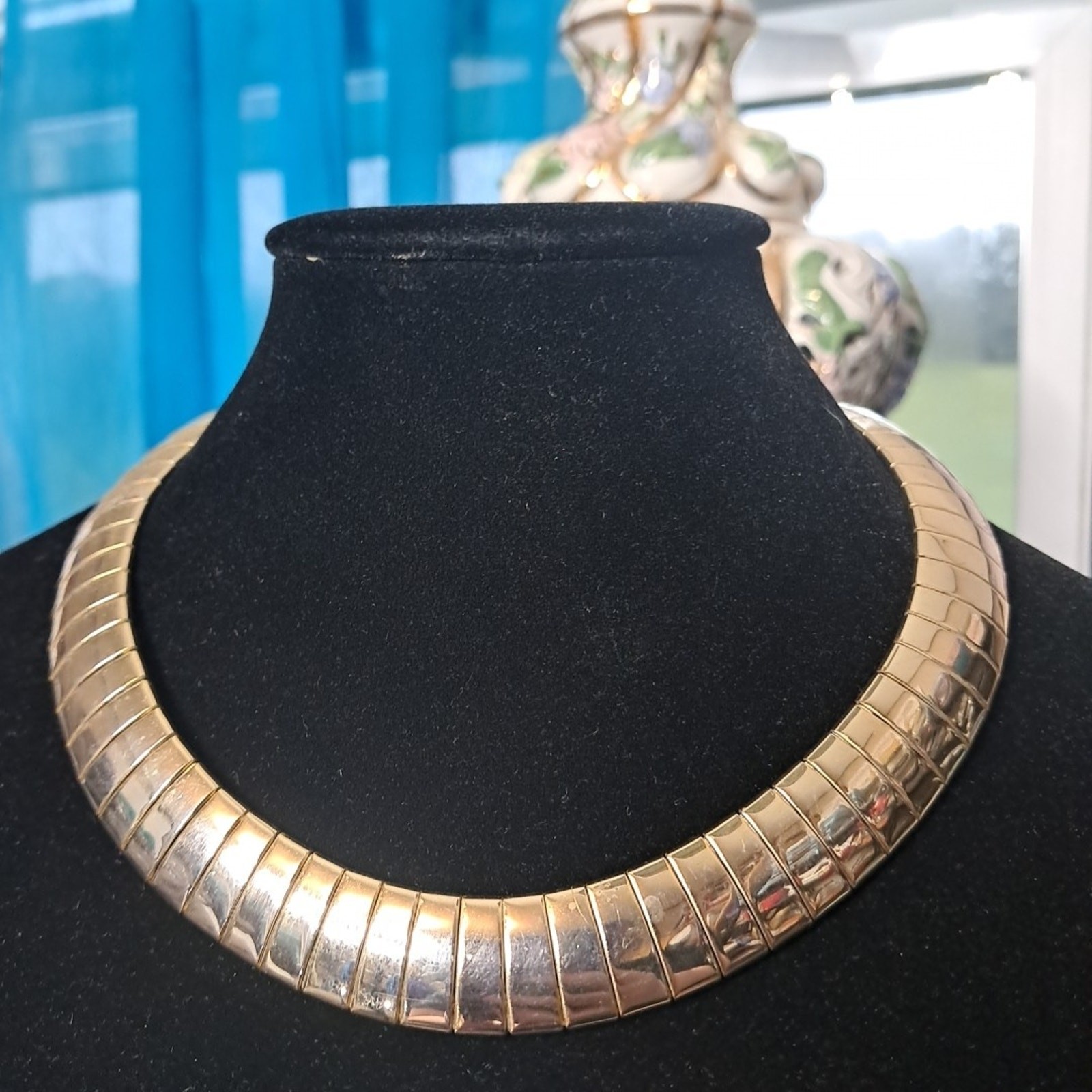 Vintage Cleopatra Style Bar Link Flexible Collar Necklace Choker Gold Tone