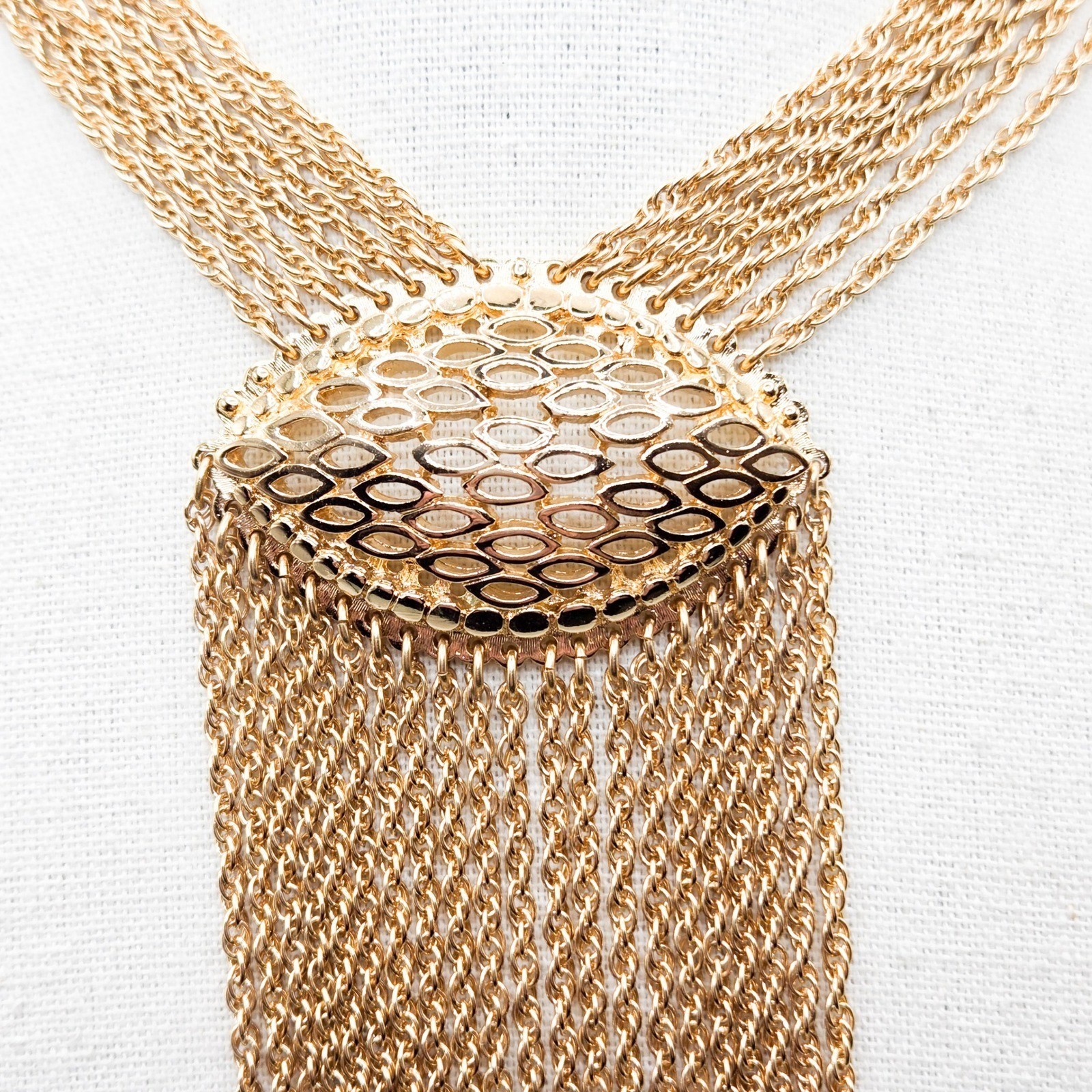 Rare Vintage Monet Sculptural Multi Strand Tassel Statement Necklace Gold Tone
