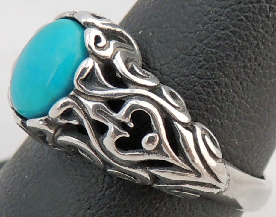 BEAUTIFUL ESTATE STERLING SILVER TURQUOISE SCROLL DESIGN RING SIZE 8