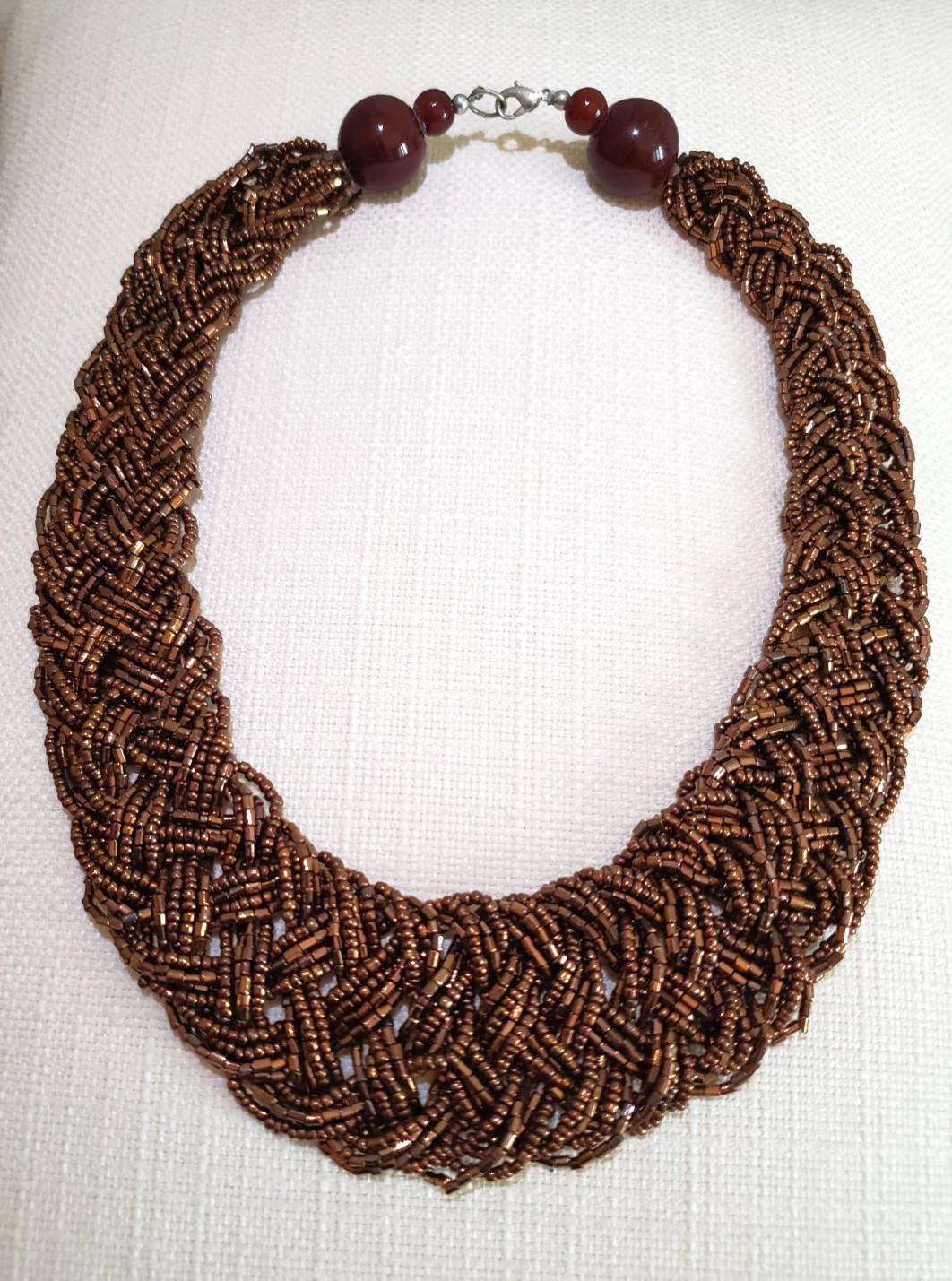 HANDCRAFTED WOMEN’S WOVEN ARTISAN BEADED & BRAIDED NECKLACE BRONZE COLOR
