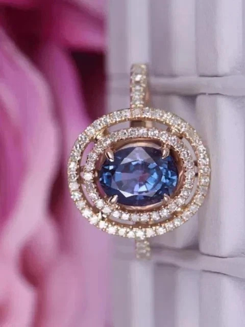 Art Deco Style Sapphire & Lab Created Diamond 14K Rose Gold FN Engagement Ring