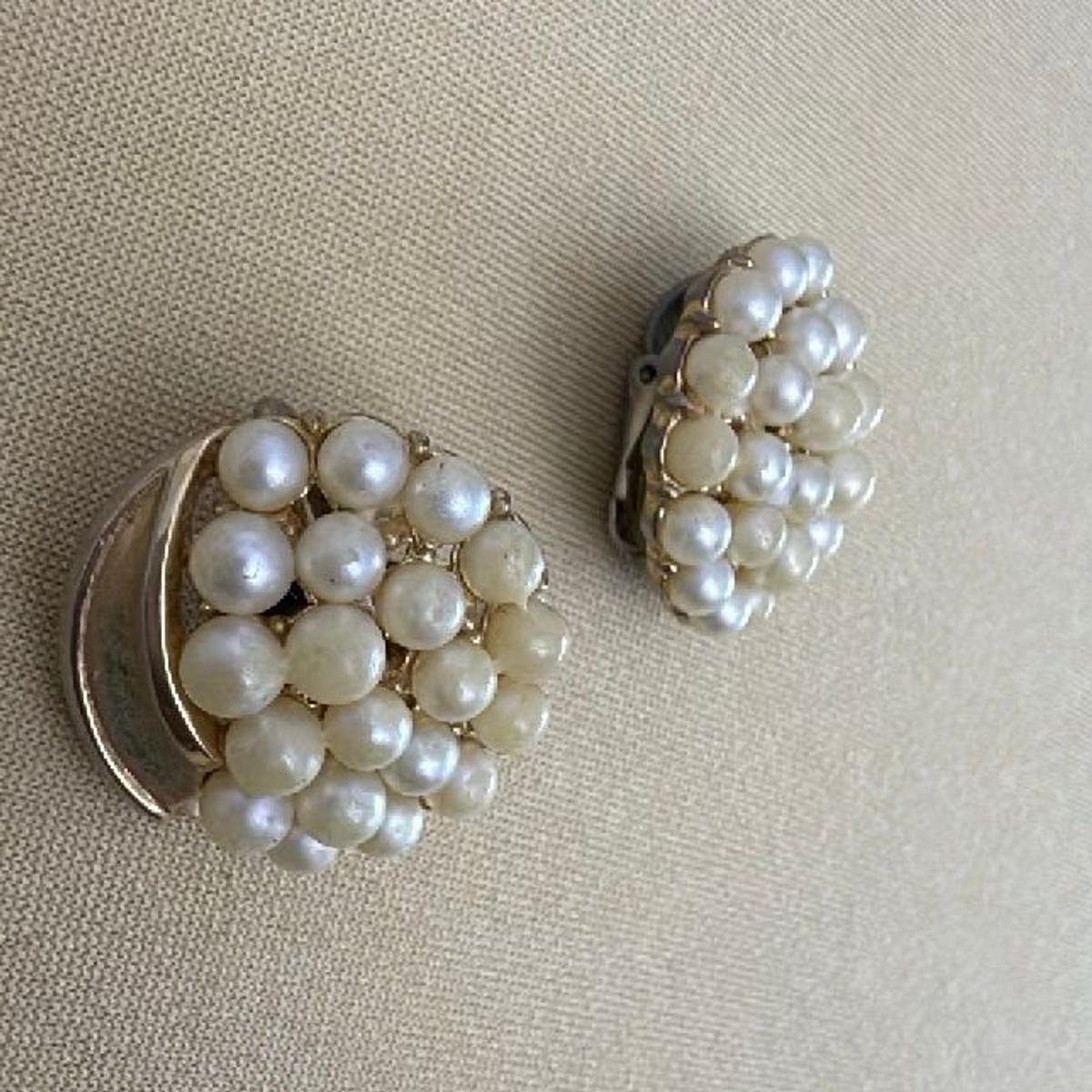 Trifari Vintage Faux Pearl Cluster Clip-on Earrings