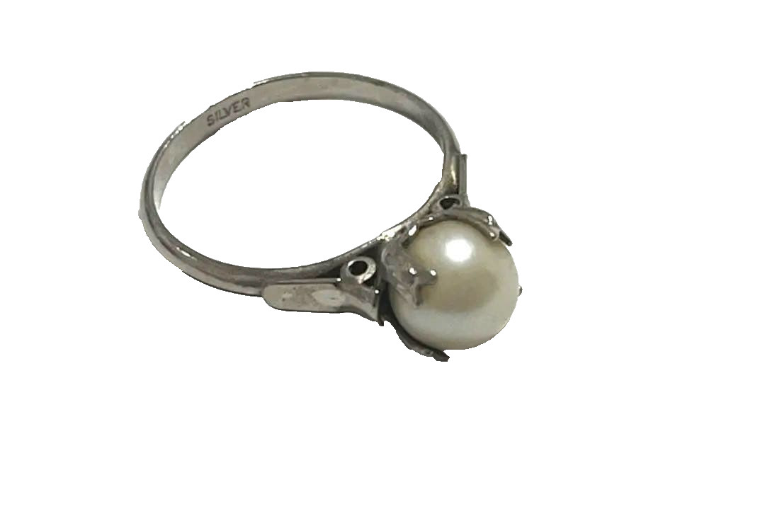 Vintage Silver Pearl Ring Genuine Pearl Size US 6 Elegant Jewelry
