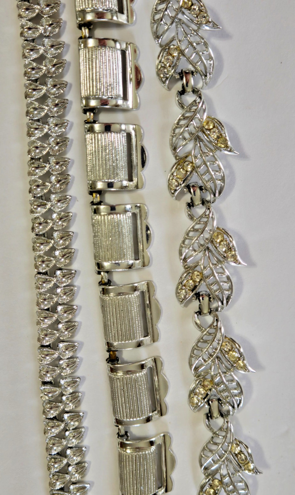 Coro Vintage Chunky Silvertone Necklaces, 2 Signed on Hook, 1 With Stone Accents
