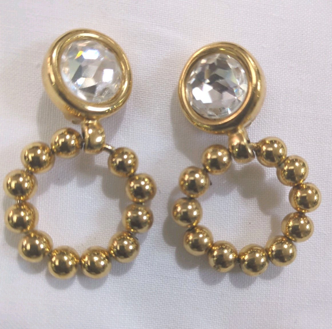 Vintage GIVENCHY Large Crystal Gold Tone Beaded Drop Earrings