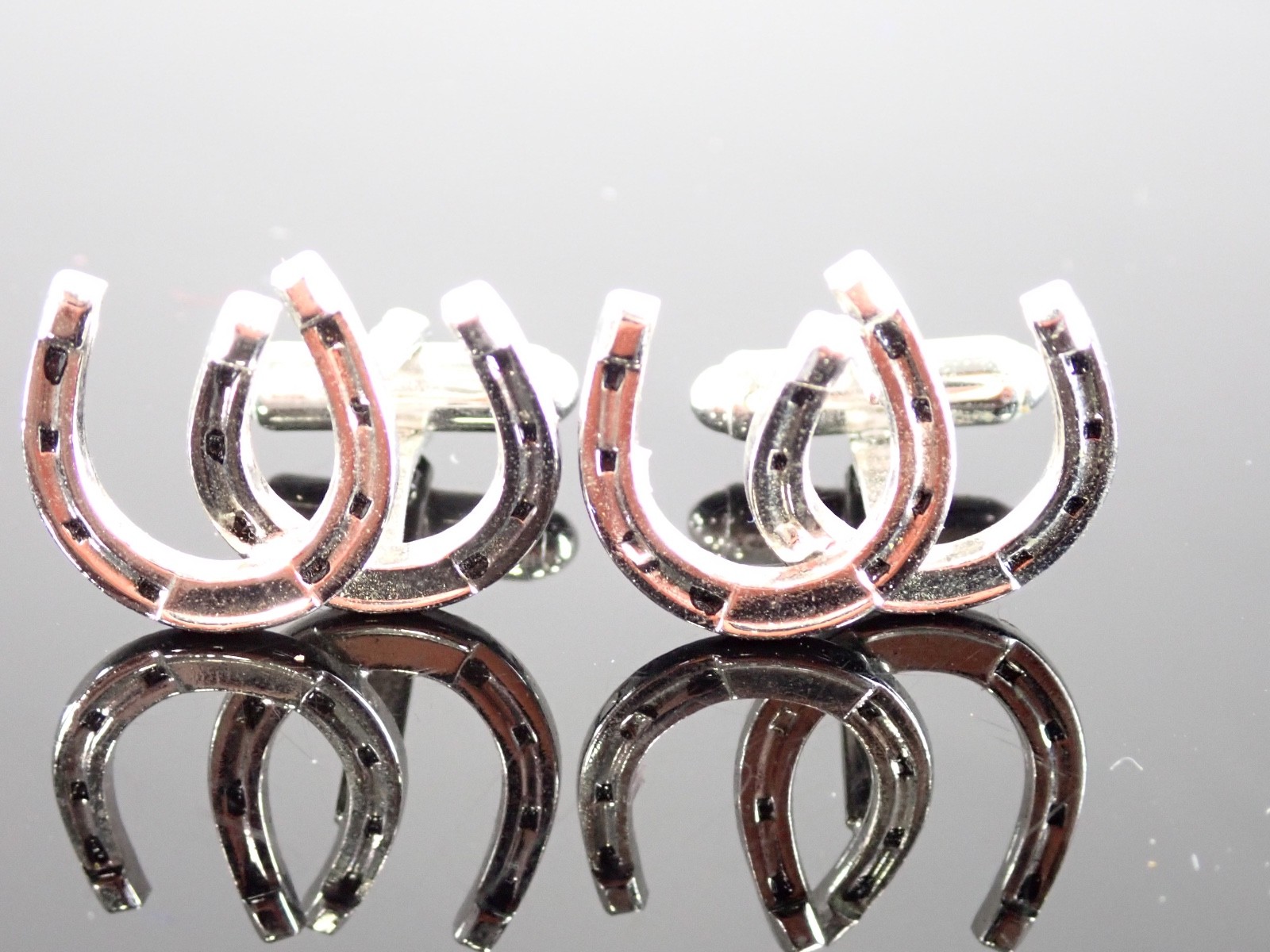 Vintage Anson Horseshoe Cufflinks PAT. Pending Silver Tone Western Lucky Charm