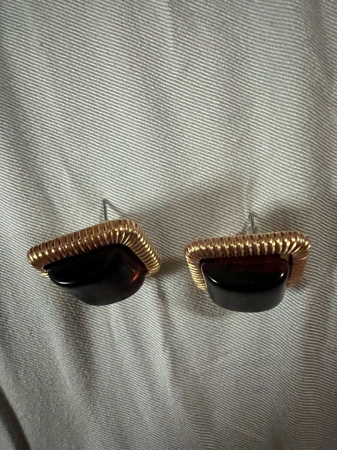 Vintage Gold Earrings Butterscotch Lucite Cabochon Runway Couture Statement