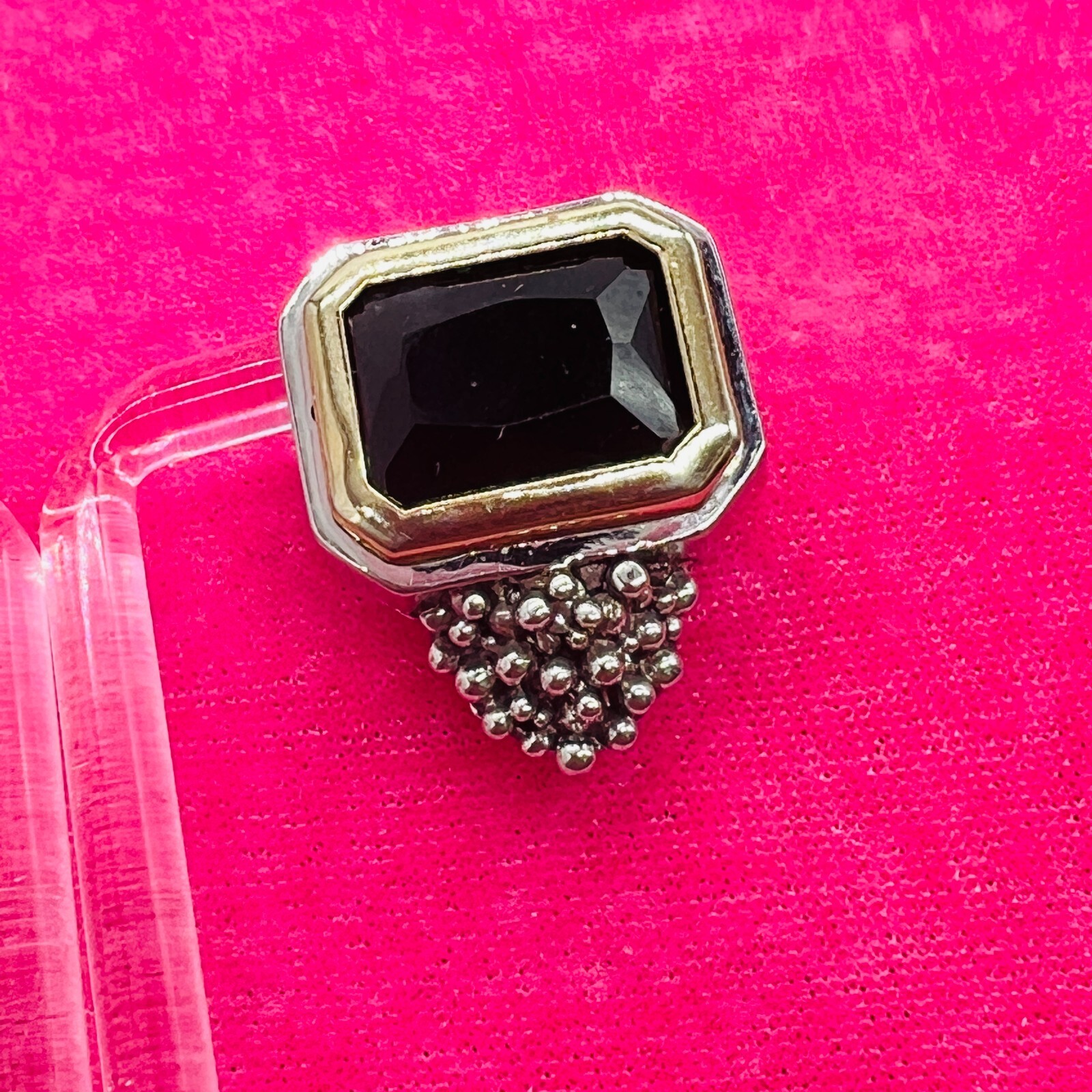 Vintage EXP Signed Silver Tone Earrings Black Stone Square Cut Grape Rectangle