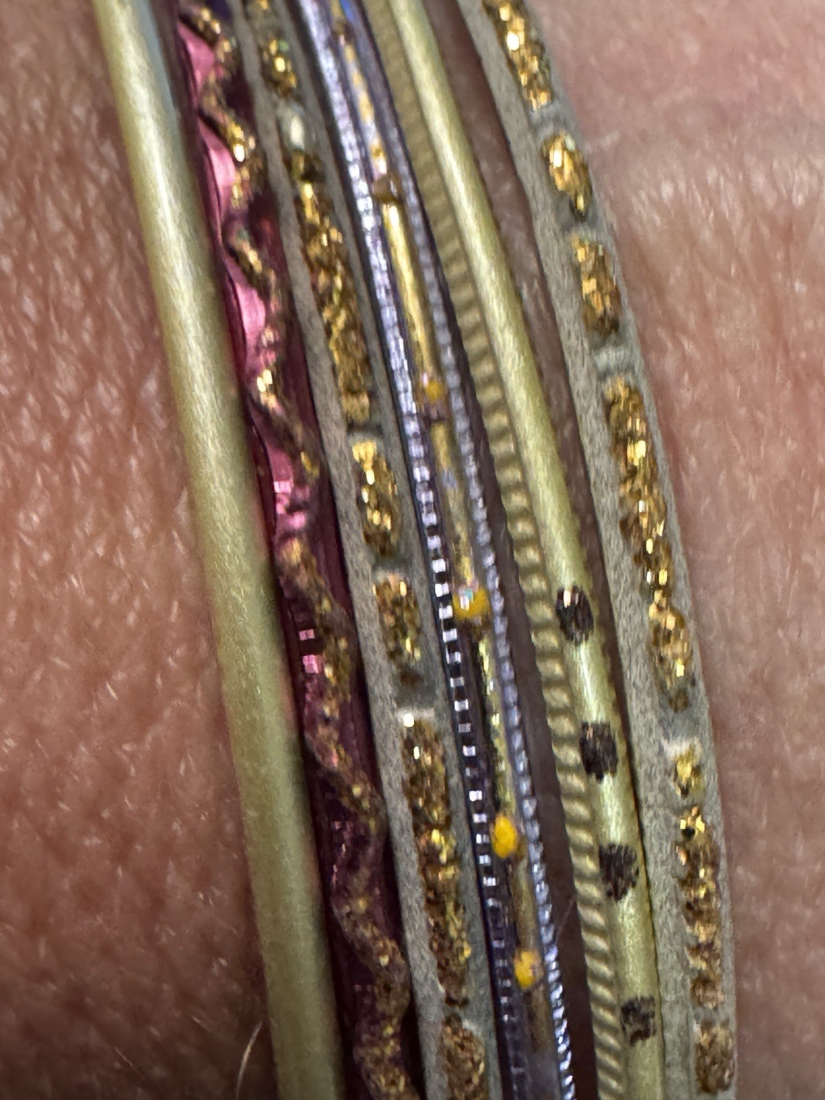 Lot of 6 Bangle Bracelets Gold Tone Stackable Boho Retro Multi Color Bollywood