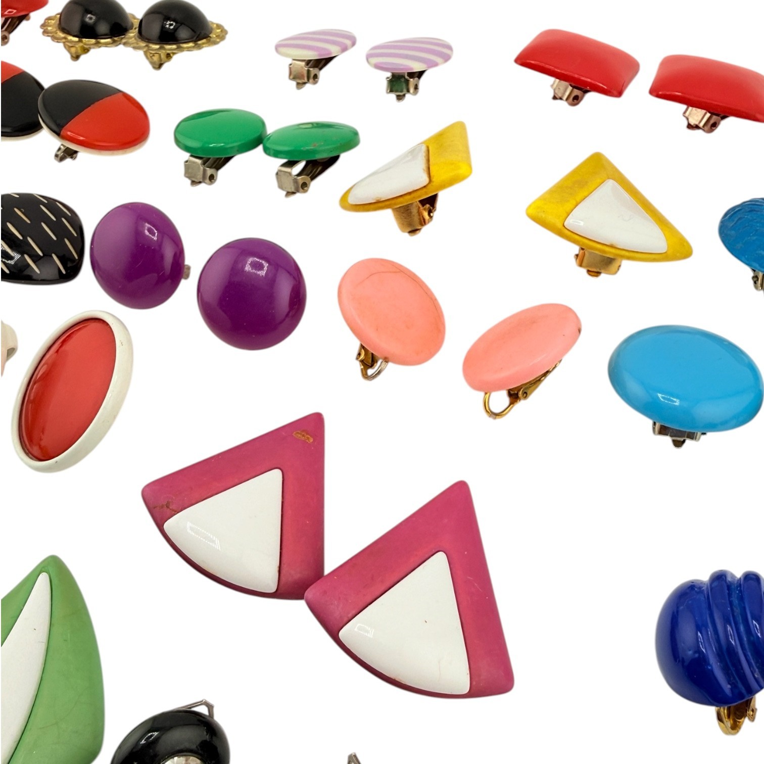 Vtg Earrings Lot of 44 Pairs Clip-on Screw-backs Lucite Acrylic Resin Mod Retro