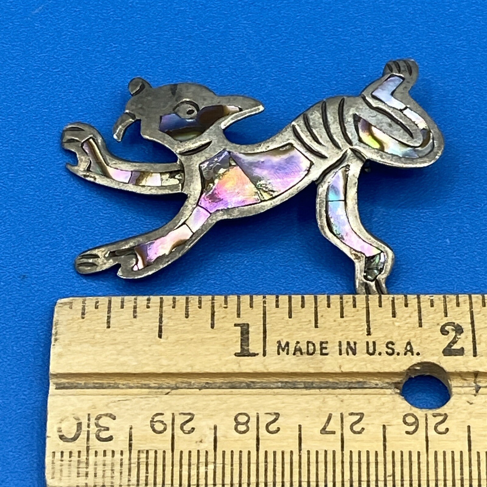 Taxco PIN Brooch vintage unknown creature Abalone unreadable mark
