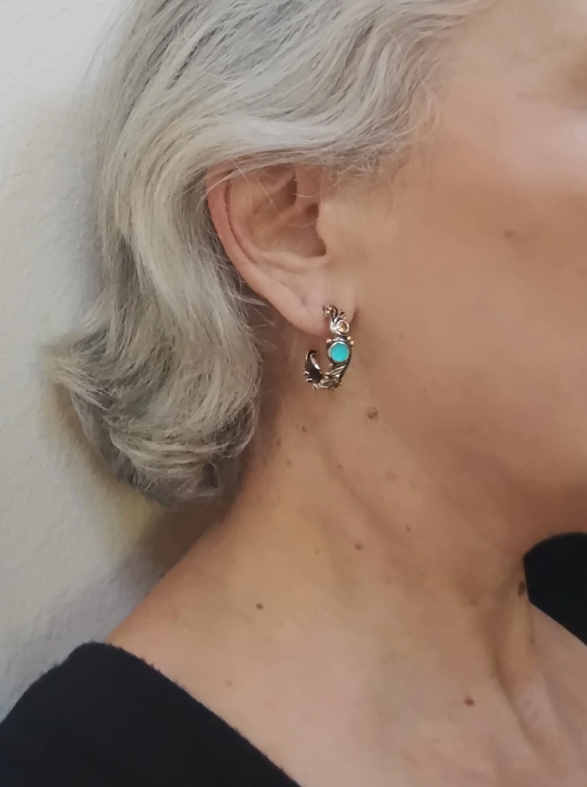 Rare Echo of the Dreamer Sterling Silver Bronze Turquoise Citrine Hoop Earrings