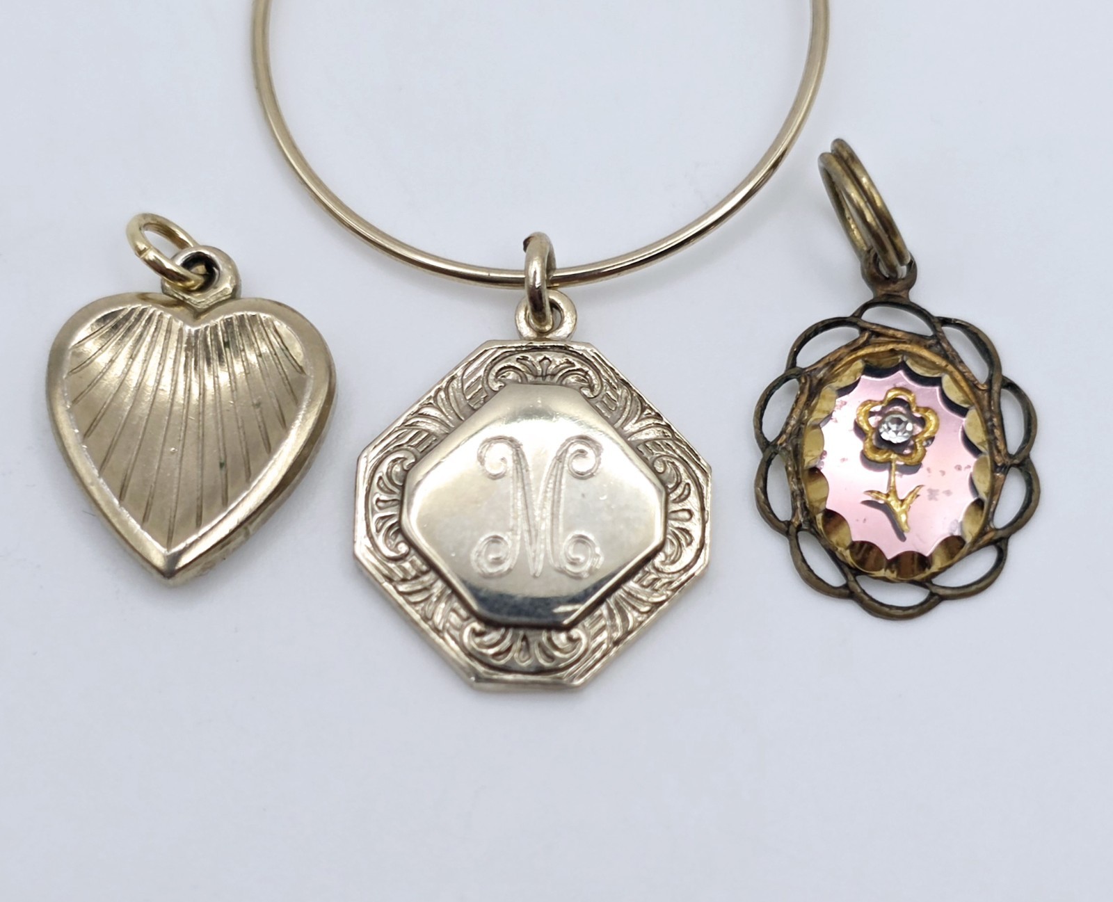 Vintage Pendant Charm Lot 9pc Gold Filled Plated Art Nouveau Victorian Monogram