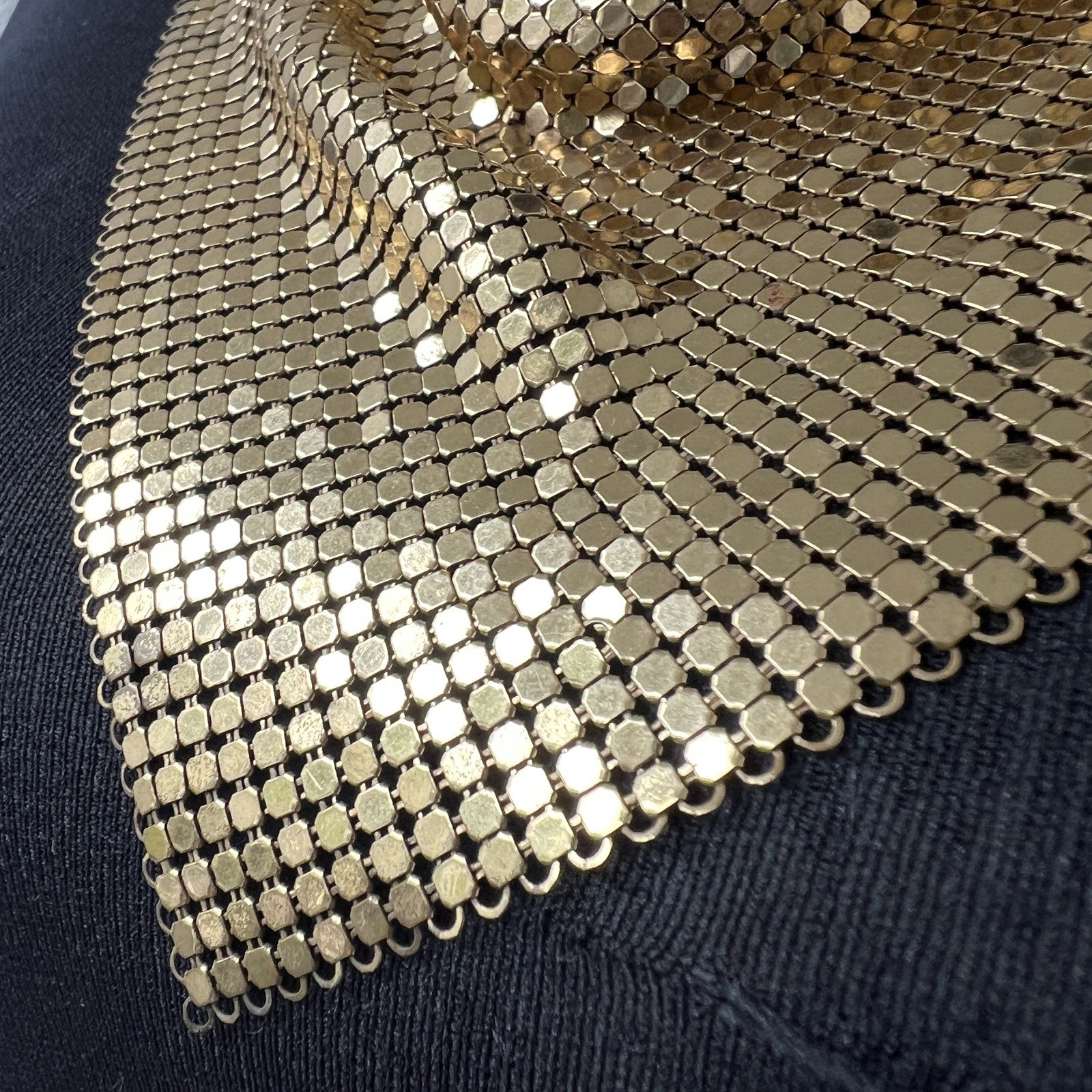 XL Vintage Chainmail Mesh Disco Scarf Bib Necklace Gold Bandanna Collar Cowl 24”
