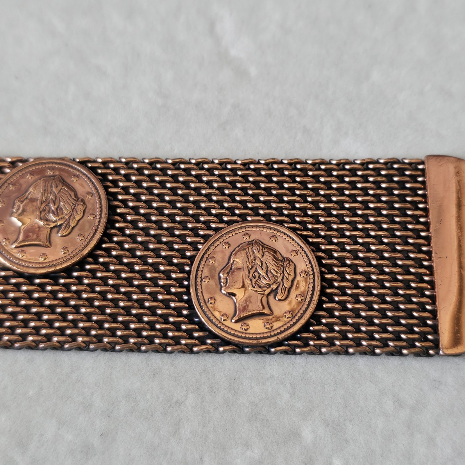 COPPER MESH COIN Bracelet MEDALLION STATEMENT