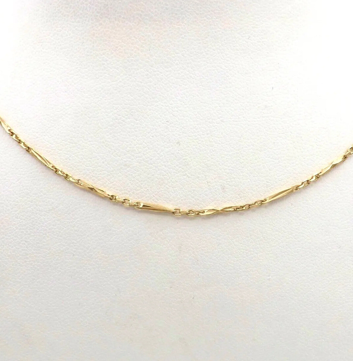 Art Deco Solid 10k Yellow Gold Cable Bar Link Chain Necklace 16in