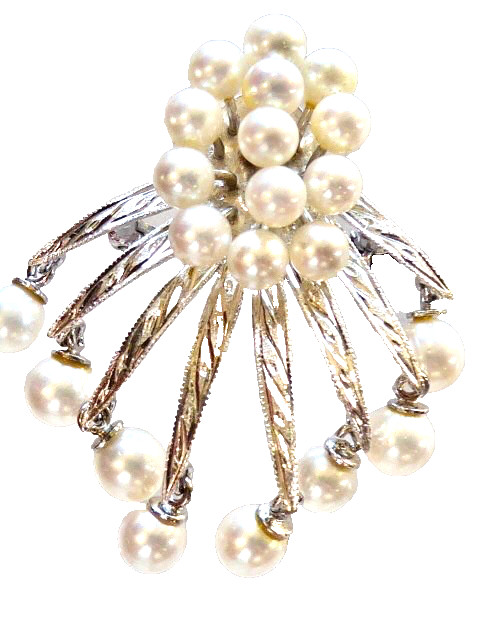 VINTAGE FABULOUS BRIGHT CLEAN CULTURED AKOYA PEARL STERLING 60’S PIN PENDANT