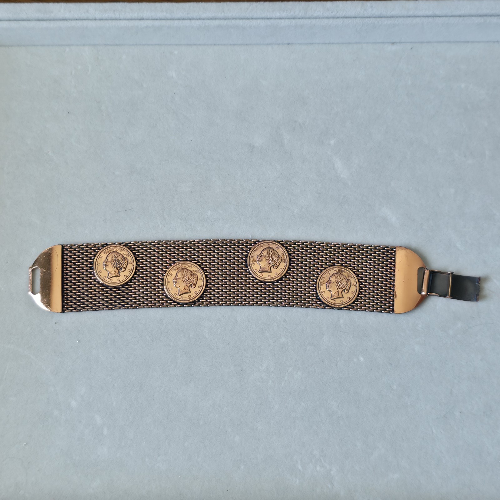 COPPER MESH COIN Bracelet MEDALLION STATEMENT
