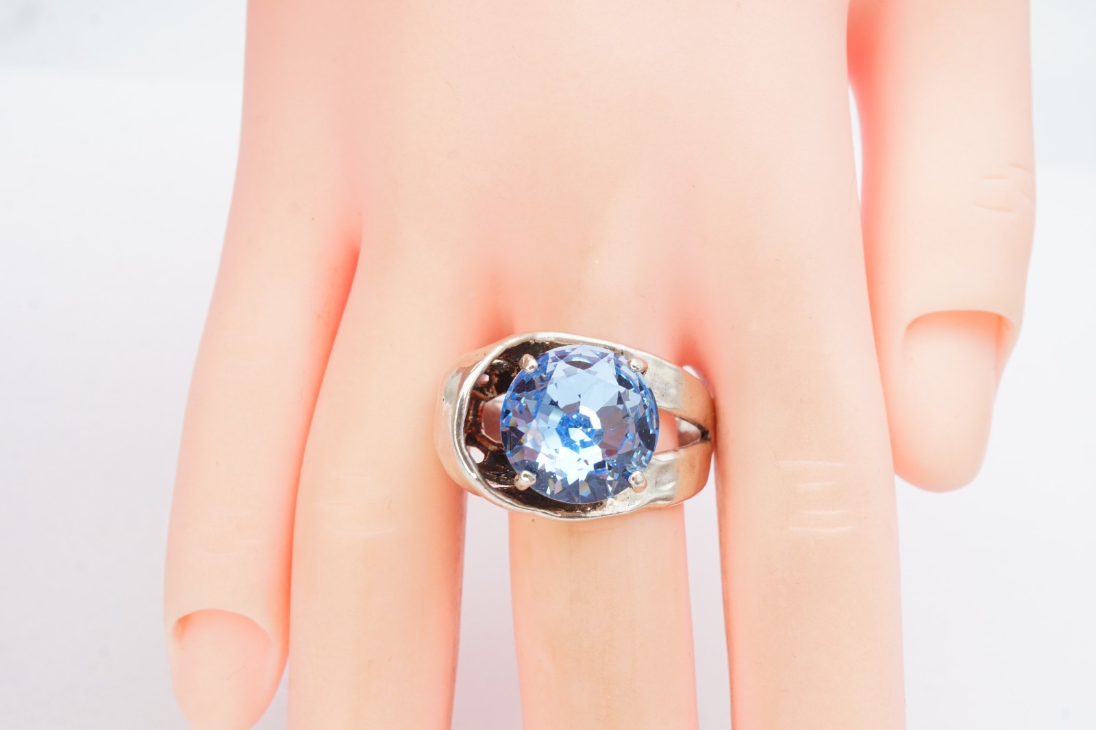 Vintage Sterling Silver 925 Blue Glass Stone Ring Size 9.25 Signed Zuman