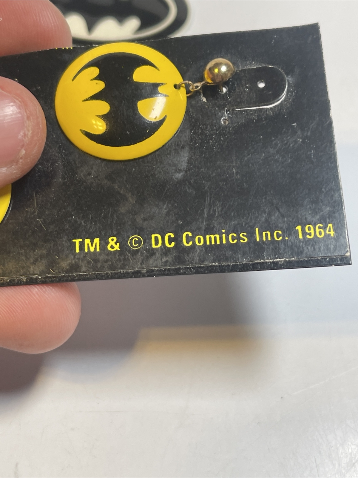 vintage batman jewelry lot 2 pair earings 1 button pin 1964 DC Comics Metal Rare