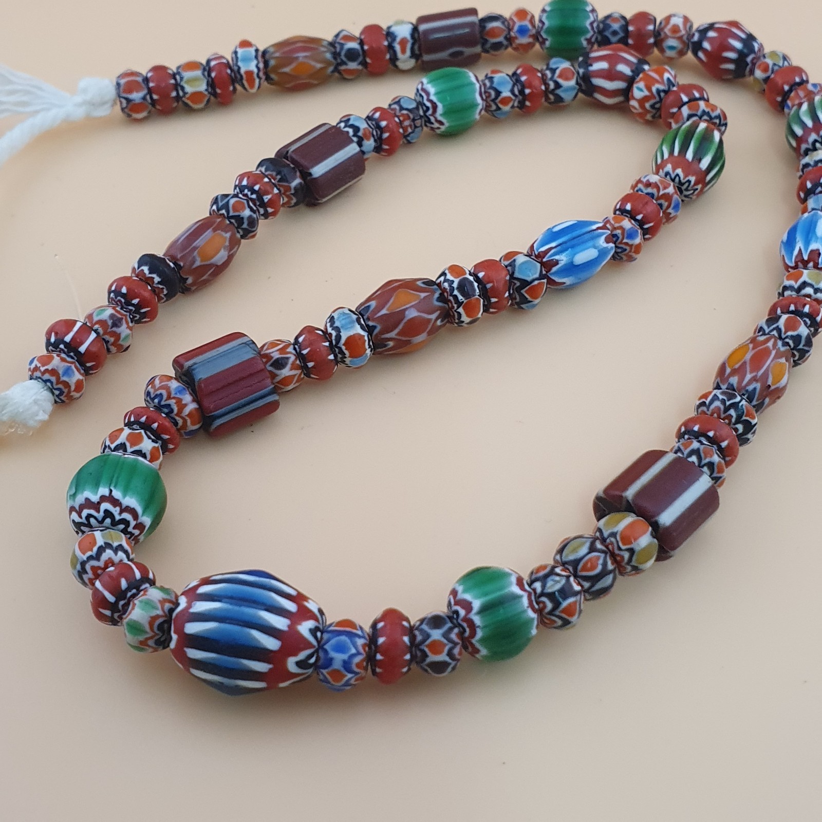 Antique Venetian MultiColor Mix Chevron Glass Beads Strands Necklace