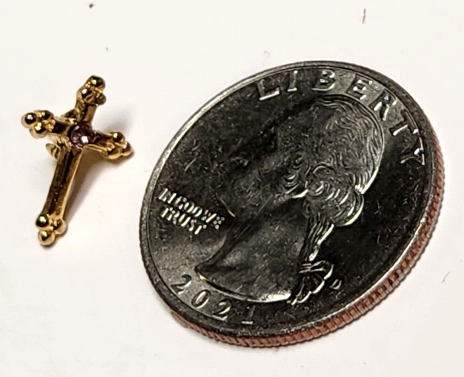 Small Gold Tone Cross With Purple Stone Pin